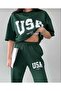 Women's USA Printed Short Sleeve T-shirt Tracksuit Set - 2