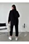 Women's Beige Double Linen Shirt Short Leg Trousers Top Bottom Set Black - 8
