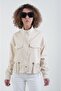 Beige Chain Detailed Jacket - 5
