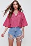 Women's Fuchsia Envelope Pocket Crop Poplin Shirt ALC-X6045