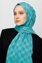 Mint Green Checkerboard Pattern Silky Jacquard Shawl - 8