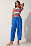 Women's Dark Blue Linen Shalwar Trousers DZ00081 - 2