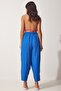 Women's Dark Blue Linen Shalwar Trousers DZ00081 - 5
