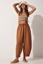 Women's Camel Pocket Linen Viscose Shalwar Trousers CV00001