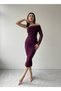 Plum Purple One Shoulder Tulle Draped Midi Dress - 7