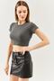 Smoked Short Sleeve Crew Neck Fitted 100% Cotton Camisole Flexible Crop Blouse