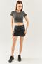 Smoked Short Sleeve Crew Neck Fitted 100% Cotton Camisole Flexible Crop Blouse - 3