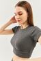 Smoked Short Sleeve Crew Neck Fitted 100% Cotton Camisole Flexible Crop Blouse - 8