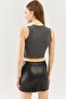 Smoked Zero Sleeve Crew Neck Fitted 100% Cotton Camisole Flexible Crop Blouse - 5