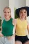 Women's Green Yellow Halter Neck Ribbed 2-Pack Crop Blouse