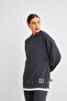 Text Hooded Basic Oversize Anthracite Bottom Top Tracksuit Set - 2