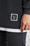 Text Hooded Basic Oversize Anthracite Bottom Top Tracksuit Set - 7
