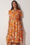 Women's Orange Floral Wrap Collar Viscose Dress CI00085