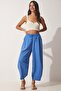 Women's Blue Pocketed Linen Viscose Shalwar Trousers CV00001