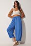 Women's Blue Pocketed Linen Viscose Shalwar Trousers CV00001 - 2