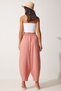 Women's Dark Powder Pocketed Linen Viscose Shalwar Trousers CV00001 - 4