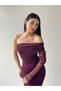 Plum Purple One Shoulder Tulle Draped Midi Dress - 6