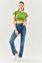 Grass Green Short Sleeve Crew Neck Fitted 100% Cotton Camisole Stretchy Crop Blouse - 3