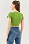Grass Green Short Sleeve Crew Neck Fitted 100% Cotton Camisole Stretchy Crop Blouse - 5