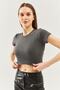 Smoked Short Sleeve Crew Neck Fitted 100% Cotton Camisole Flexible Crop Blouse - 2