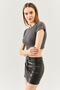 Smoked Short Sleeve Crew Neck Fitted 100% Cotton Camisole Flexible Crop Blouse - 4