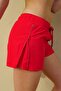 Women's Red Solid Color Two Side Zipper Mini Length Swimsuit Swim Shorts