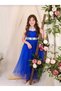 Cobalt Blue Color Tulle Girl's Evening Dress Satin