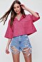 Women's Fuchsia Envelope Pocket Crop Poplin Shirt ALC-X6045 - 2