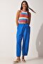 Women's Dark Blue Linen Shalwar Trousers DZ00081 - 3