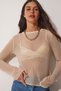 Women's Beige Armor Knit Soft Textured Summer Knitwear Blouse NS00393