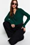 Emerald Green Crop Zippered Knitwear Cardigan TWOAW21HI0154