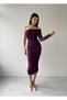 Plum Purple One Shoulder Tulle Draped Midi Dress - 8