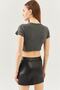 Smoked Short Sleeve Crew Neck Fitted 100% Cotton Camisole Flexible Crop Blouse - 5