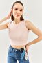 Powder Zero Sleeve Crew Neck Fitted 100% Cotton Camisole Flexible Crop Blouse - 2