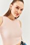 Powder Zero Sleeve Crew Neck Fitted 100% Cotton Camisole Flexible Crop Blouse - 8