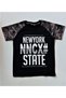 Boy's Black Color New York Written Sleeve Camouflage Summer T-Shirt - 2