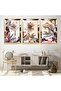 Gold Mirrored Plexiglass Framed Collage Drawing Flower Triple Mdf Painting Set