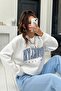 Women's Baby Blue White Brooklyn Print Oversized Crew Neck Top and Bottom Tracksuit Set - 3