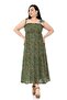Large Size Rope Strap Long Green Dress with Frill on the Chest and Elastic - 4