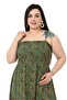 Large Size Rope Strap Long Green Dress with Frill on the Chest and Elastic - 5