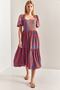 Women's Orange Square Neck Watermelon Sleeve Terry Cotton Dress 40871007 - 5