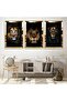 Gold Mirrored Plexi Framed King of the Jungle Lion Triple Mdf Table Set