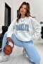Women's Baby Blue White Brooklyn Print Oversized Crew Neck Top and Bottom Tracksuit Set - 4