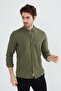 Dark Khaki Prevailing Collar Modern Slim Fit Linen Look Flam Long Sleeve Men's Shirt - 2