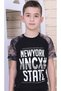 Boy's Black Color New York Written Sleeve Camouflage Summer T-Shirt