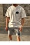 Plus Size Summer Paris Football Printed Crew Neck T-shirt Shorts Set - 2