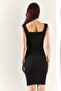 Women's Black Shoulder Chain Garnished Slit Mini Knitwear Dress ELB-19001905 - 6