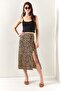 Women's Beige Leopard Slit Patterned Midi Skirt ETK-19000244 - 2