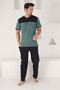 Short Sleeve, Six Long Spacers, Pockets, Three Buttons, Green Color Men's Pajamas Set