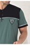 Short Sleeve, Six Long Spacers, Pockets, Three Buttons, Green Color Men's Pajamas Set - 2